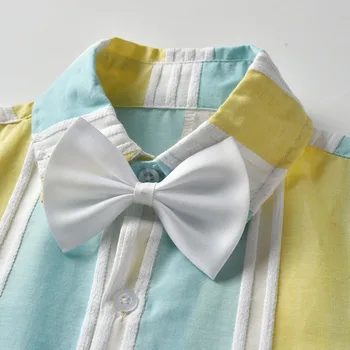0-6Y Letní Gentleman Kojenecké Dětské chlapecké Oblečení Sady Pruhované Krátký Rukáv Jediné Breasted Topy Bow Tie Kombinézy Šortky