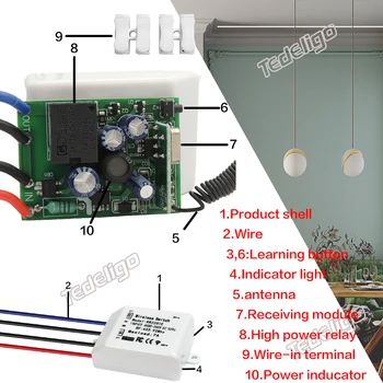 1/2/3 gang 433Mhz Bezdrátový Přepínač Světla Dálkového Ovládání AC 110V 220V 7A 1ch Přijímač Interruptor Pro Smart Home Stropní Žárovky