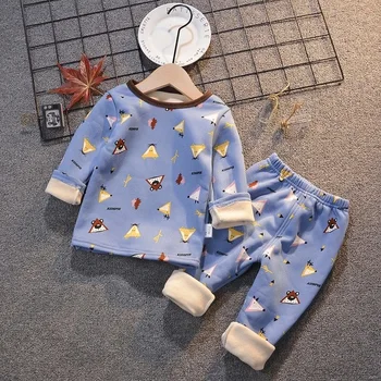 1-5Kids Pyžamo Sady Dítě Chlapci Dívky sametové teplé s Dlouhým Rukávem Tričko+kalhoty Karikatura Oblečení Podzim Pyžama Suit Pyjama Kalhoty