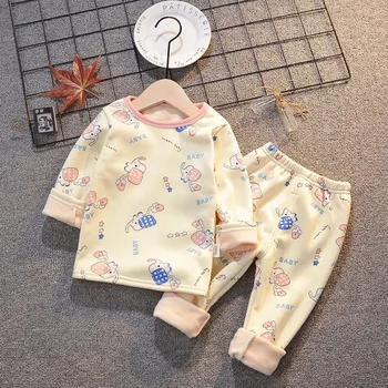 1-5Kids Pyžamo Sady Dítě Chlapci Dívky sametové teplé s Dlouhým Rukávem Tričko+kalhoty Karikatura Oblečení Podzim Pyžama Suit Pyjama Kalhoty