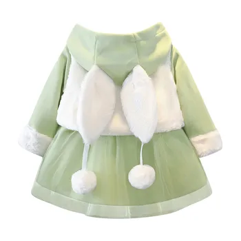 (1-6 LET) dětský s dlouhým rukávem padded teplý zimní vesta šaty oblek polstrovaný teplý kabát s kapucí princezna šaty, oblek, oblečení F4*
