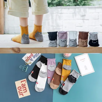 10 ks = 5 párů Dámské Bavlněné ponožky 2020 Nový Styl pro Podzim a Zimu, Kreslené Roztomilý Pata Cat Ponožky ženy