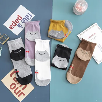 10 ks = 5 párů Dámské Bavlněné ponožky 2020 Nový Styl pro Podzim a Zimu, Kreslené Roztomilý Pata Cat Ponožky ženy