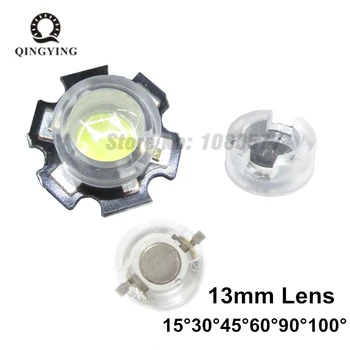 100ks 13mm mini LED Objektiv 1W 3W 5W 15 30 45 60 90 100 Stupeň Nemusí Držák pro IR CCTV Optické LED PCB Konvexní Čočky