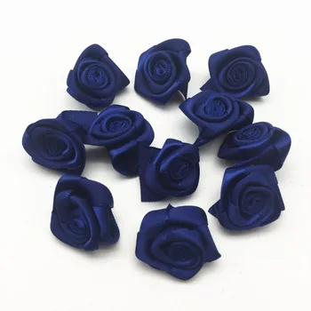 100ks 25 mm Tmavě Modrá Saténová Stuha Růžové Květy Dekorativní Květinové Svatební Kytice DIY Řemesla Zdobení