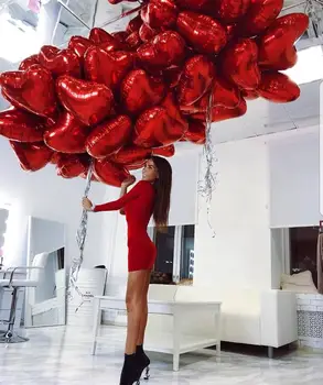100ks/50ks 18inch červené barvy fólie srdce, Hliníková fólie balónky, helium srdce balón pro narozeninové, svatební Valentine ' s day party