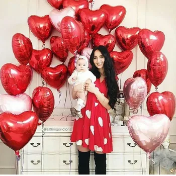 100ks/50ks 18inch červené barvy fólie srdce, Hliníková fólie balónky, helium srdce balón pro narozeninové, svatební Valentine ' s day party
