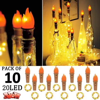 10ks Láhev na Víno, Korek String Světla 20 LED Víla Světla Baterie pro Párty, Svatbu, Vánoce, Halloween Bar Dekor Láhev Světla