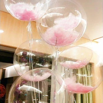 10pcs 18inch bubliny míč transparentní, flexibilní, plast odolný helium balónky Ktv bar, svatební party, narozeniny, dekorace peří
