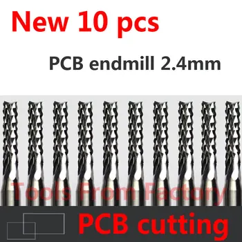 10pcs Karbidu PCB Gravírování CNC Bitů Konci Fréza pro řezání otvoru endmill Průměru 2,4 mm # ST3.2.410