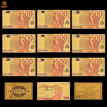 10Pcs/Lot Hot Prodej Barevné Evropskou Měnu 500 Euro Zlatá Fólie, Papírové Peníze Replika Zlato, Bankovky Kolekce A vánoční Dárky