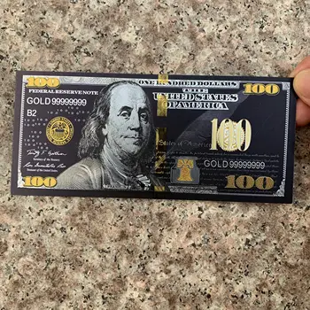 10pcs Starožitné Černé Zlato Fólie 100 USD Měně Pamětní Dolarů Bankovky Dekor