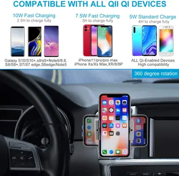 10W Autem Qi Bezdrátová Nabíječka pro iPhone 11 X 8 XR Samsung S20 S10 Xiaomi Mi Indukce Hlas Řádek s Auto Telefon Stojí Nabíjení