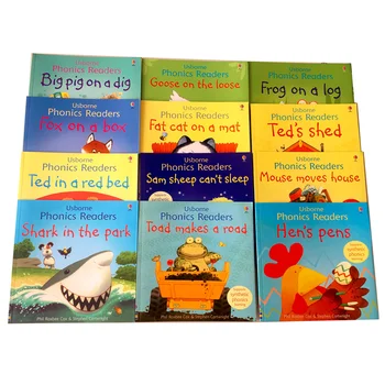 12 Knih Usborne English Obrázková Kniha Phonics Čtenáři Třídě Vzdělávací Hračky pro Děti, Montessori Obrázek Příběh Knihy