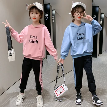 12 Rok Girl Růžové Roztomilé Děti Oblečení Sady Nový korejský Módní Dlouhý rukáv Tepláky Dospívající Halloween Oblečení Dívka dvoudílný Oblek