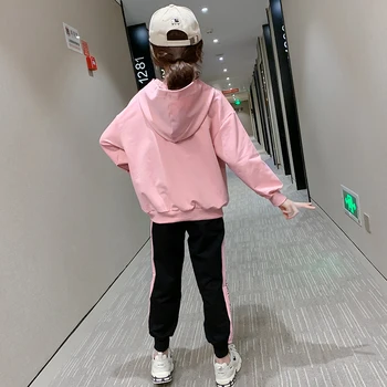 12 Rok Girl Růžové Roztomilé Děti Oblečení Sady Nový korejský Módní Dlouhý rukáv Tepláky Dospívající Halloween Oblečení Dívka dvoudílný Oblek