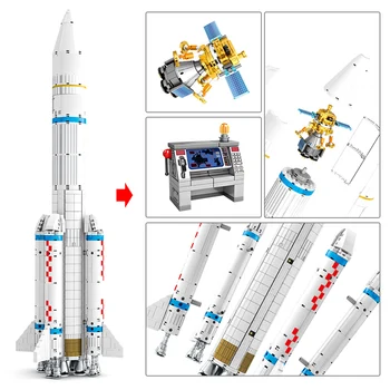 1202pcs Města Technické Aerospace Raketa Stavební Bloky Tvůrce Vojenský Prostor Launcher Astronaut Obrázek Cihly Hračky