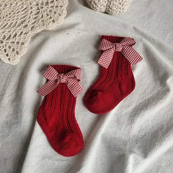 12pair/mnoho 2020 Nové Dětské Ponožky Batolata Dívky Velký Luk Krátké Ponožky, dětské Ponožky, Vánoce, Nový Rok Ponožky S Červenou Mašlí