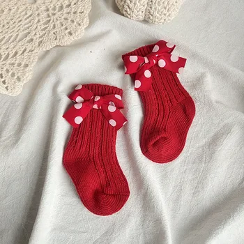 12pair/mnoho 2020 Nové Dětské Ponožky Batolata Dívky Velký Luk Krátké Ponožky, dětské Ponožky, Vánoce, Nový Rok Ponožky S Červenou Mašlí