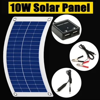 12V 10W Solární Panel Dvojitá USB Power Bank Palubě Externí Baterii Nabíjení Solární Buňku Palubě Krokodýl Klipy nabíječka do Auta