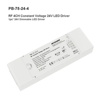 12V 24V LED Driver Stmívatelný 4CH 75W RF 2.4 G Bezdrátové Dálkové Ovládání Stmívání Ovladač pro jednobarevné CCT RGB, RGBW LED Strip Světlo