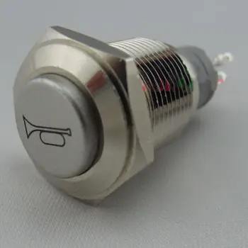 12V Auto Auto Červená LED Momentální Reproduktor Horn Push Button Kovový Spínač 16mm Prodej