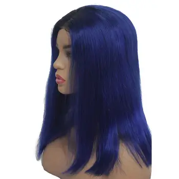 13x4 Krátké Bob Krajky Přední Paruky Lidské Vlasy Pro Ženy, Bělené Uzlů Plné End Brazilský Glueless Ombre Krajky Paruka Barevná Modrá 8Inch