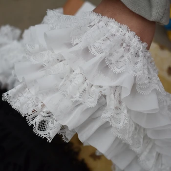 14cm Široký 5Layer bílá černá šifon prohrábl lem krajky tkaniny DIY šití límec stuhou trim nášivka šaty guipure svatební dodávky