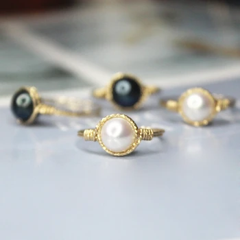 14K Zlato Naplněné Přírodní černá Perla Kroužky Koleno Prsteny Šperky Boho Mujer Bague Femme Ručně Minimalismus Prsteny pro Ženy