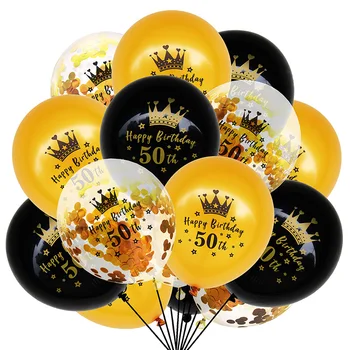 15pcs Happy Birthday Balónek Zlatý Černý Korunu Konfety, Balón 16 18 30 40 50 60 Rok Starý Narozeniny Balón Baby Sprcha Výzdobou
