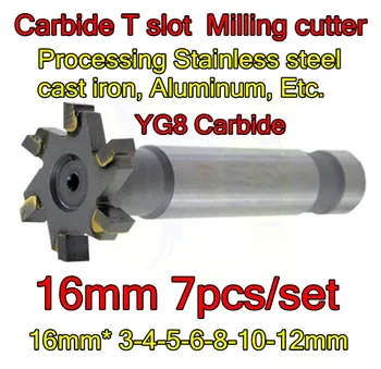 16mm* 3-4-5-6-8-10-12mm 7pcs Řapík 10mm YG8 Karbidu T slot fréza pro Zpracování Nerezové oceli, litiny, Hliník, Atd.