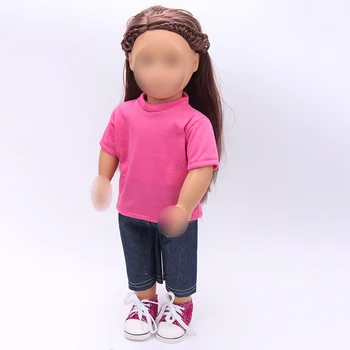 18 inch Girls panenka šaty Jednoduchý T-košile, oblek + černé džíny American novorozence šaty Dětské hračky vhodné 43 cm baby panenky c91