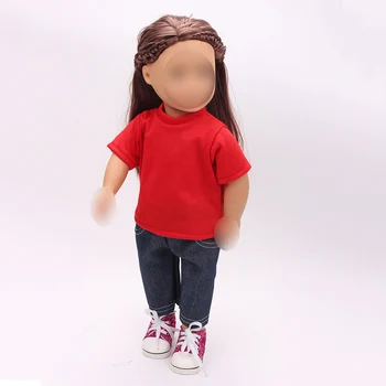 18 inch Girls panenka šaty Jednoduchý T-košile, oblek + černé džíny American novorozence šaty Dětské hračky vhodné 43 cm baby panenky c91