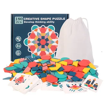 180pcs Puzzle Tangram dětské 3D Dětské Dřevěné Stavební Bloky Montessori Vzdělávací Hračky, Děti, Vzdělávací Dřevěné Hračky
