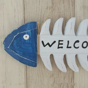 1KS Středomořském Stylu Kreativní Dřevěné Rybí Kost Vítejte Karta Home Dekor Dekorační Deska Bary Vítejte Zdi, Dveře Závěs MP 001