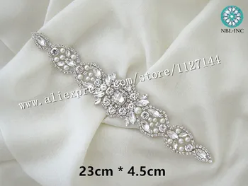 (1KS) Stříbrná drahokamu svatební pás svatební nášivka s krystal svatební šaty, doplňky, křídla pás pro svatební šaty WDD1102
