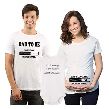 1ks Táta/ Dítě Loading Pls Čekat Preganant Prohlášení Rodiny Tričko Perfektní Dětské Kombinézy Móda Rodina Oblečení Oblečení