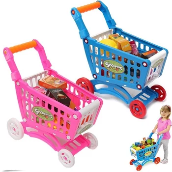 1Set Děti, Hračky, Simulace Supermarketu Nákupní Košík Hračka Mini Vozík S Ovocem, Zeleninou Růžová