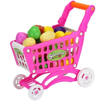 1Set Děti, Hračky, Simulace Supermarketu Nákupní Košík Hračka Mini Vozík S Ovocem, Zeleninou Růžová