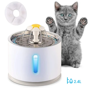2.4 L s Automatickou Kočičí Fontána Pet Pitné Vody Dávkovač Elektrické LED Pes pítko Kočka Podavač Pití Filtr, napájení přes USB