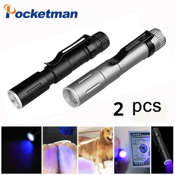2 ks Svítilna UV Svítilna Ultra Fialové Světlo 3 režimy Mini Kapesní zoom Svítilna Lampa AAA Baterie pro Marker Checker Detekce