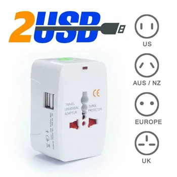 2 Nabíjecí Port USB All in One Univerzální Cestovní Nabíječka AC Napájení, AU, UK, USA EU Plug Adaptér Adaptér