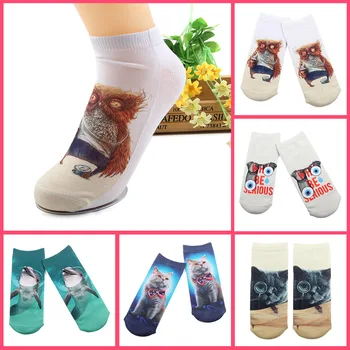 2 páry Vtipné Ponožky Ženy 3D Tisk Ponožky Evropské Americký Módní Vítr Slon, Panda, Pták, Papoušek, Králík, Žirafa Páv
