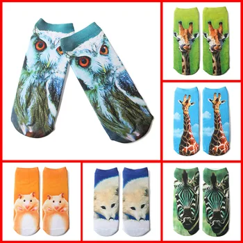 2 páry Vtipné Ponožky Ženy 3D Tisk Ponožky Evropské Americký Módní Vítr Slon, Panda, Pták, Papoušek, Králík, Žirafa Páv