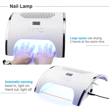 2 v 1 80W UV nehty světla nehty gel leštička manikúra s dva výkonné ventilátory, LED nehty vlasů nail vysavač manikúra nástroj