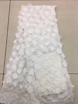 2018 Nové Africké Krajky Tkaniny Bílé Modré Růžové Vysoce Kvalitní 3D Květina francouzské Čistý Svatební Nigérie Vyšívané Šaty Party LD2379