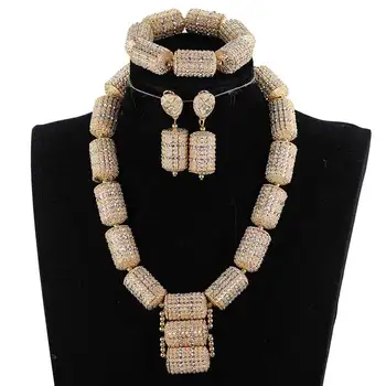 2018 Nové Dubaj Zlata Šperky Sady Módní Svatební Dar Nigerijské Svatební Africké Korálky Šperky Set Robustní Přívěsek Náhrdelník QW1194-1