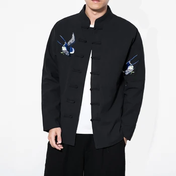 2018 Nový Čínský styl Retro Plus Velikosti 5XL Tang oblek bundy mladí muži vyšívané Hanfu mužské Tradiční Kung-Fu Bunda Kabát