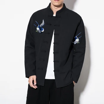 2018 Nový Čínský styl Retro Plus Velikosti 5XL Tang oblek bundy mladí muži vyšívané Hanfu mužské Tradiční Kung-Fu Bunda Kabát