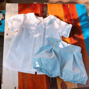 2019 Ins Léto španělské Kluky Dva-kus Klopě Košile+Šortky Oblek Bavlna Dětské Oblečení, Vysoce Kvalitní Batole Chlapec Módní Oblečení